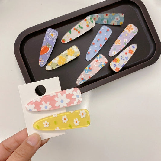 Floral Acrylic Hair Clips for Kids - Cute Side Squeeze Clips