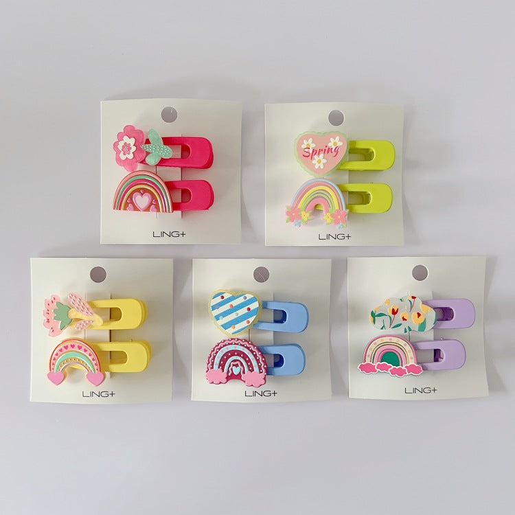 Acrylic Rainbow Flower Hair Clips for Kids