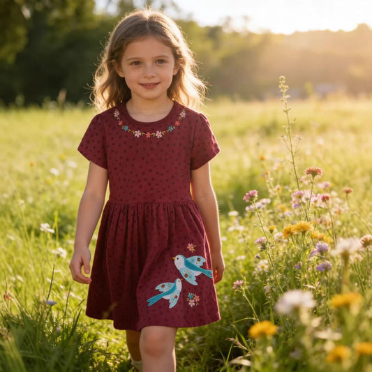 Cute Summer Dress for Girls with Round Neck and Short Sleeves
