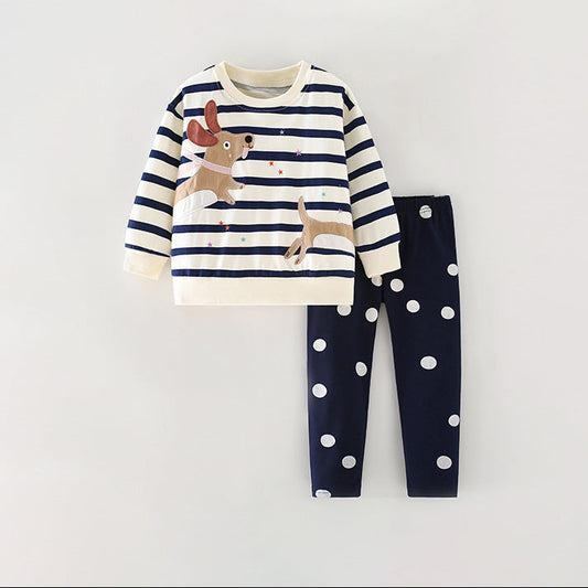 Girls' Casual Two-Piece Cotton Set with Long Sleeve