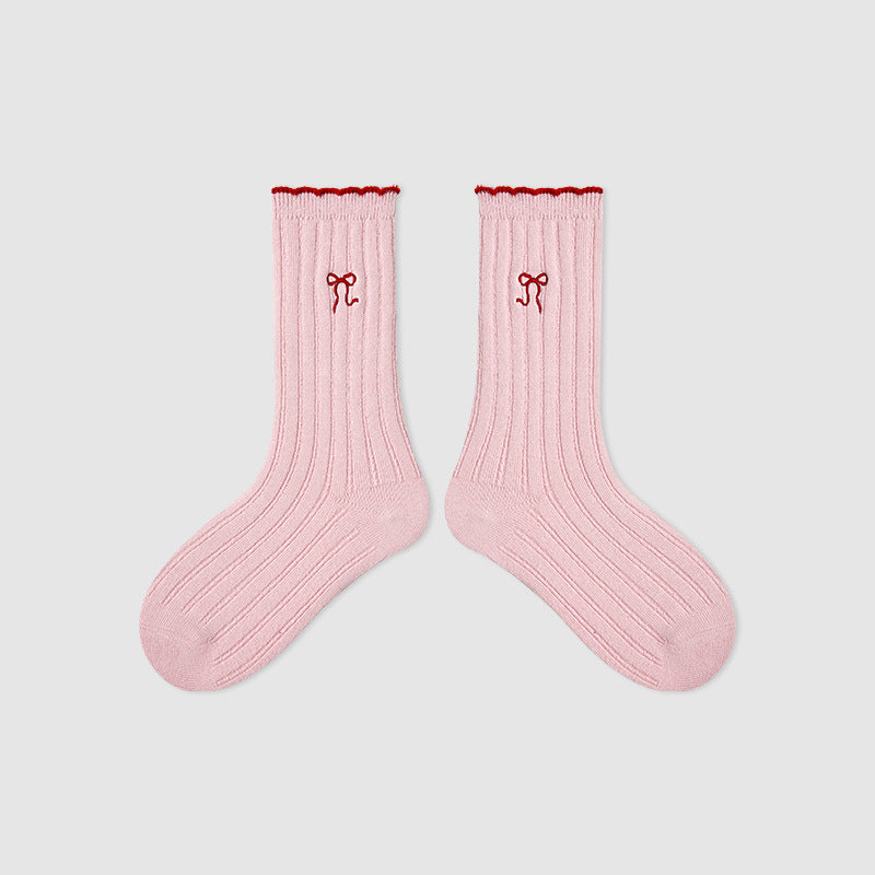 Kids Mid Calf Animal Embroidered Cotton Socks