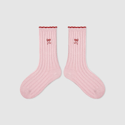 Kids Mid Calf Animal Embroidered Cotton Socks