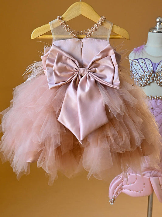 Girls' Flower Pearl Tulle Princess Dress
