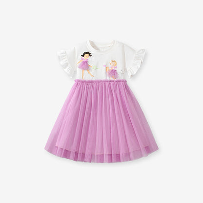 Cute Princess Dress for Girls Summer Short Sleeve Tulle Dress