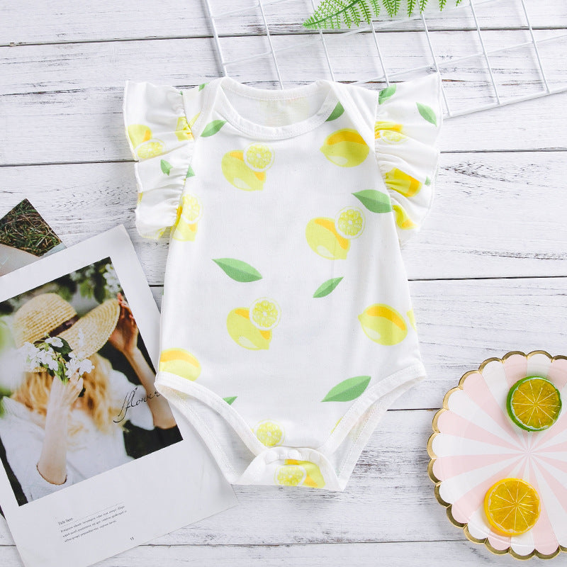 New Baby Sleeveless Lemon Print Romper