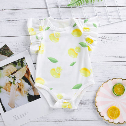 New Baby Sleeveless Lemon Print Romper