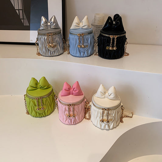 Cute Bow Bucket Bag for Girls Heart Chain Shoulder Bag