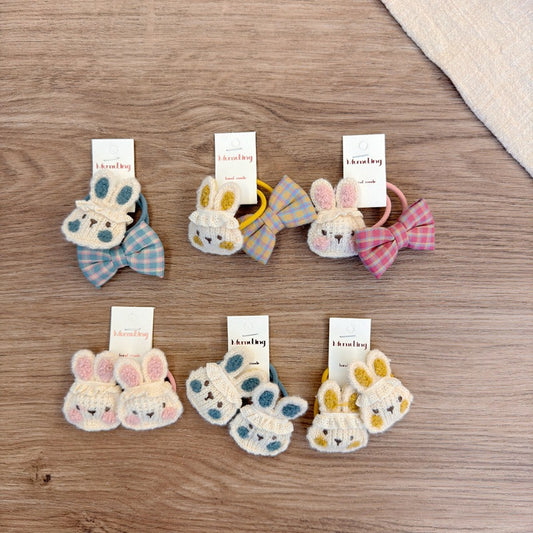Cute Knit Bunny Hair Ties with Bowknot for Kids