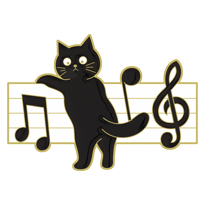 Cool Cartoon Black Cat Piano Brooch Cute Animal Lapel Pin
