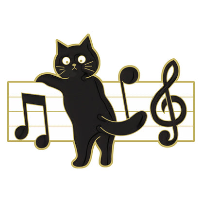 Cool Cartoon Black Cat Piano Brooch Cute Animal Lapel Pin