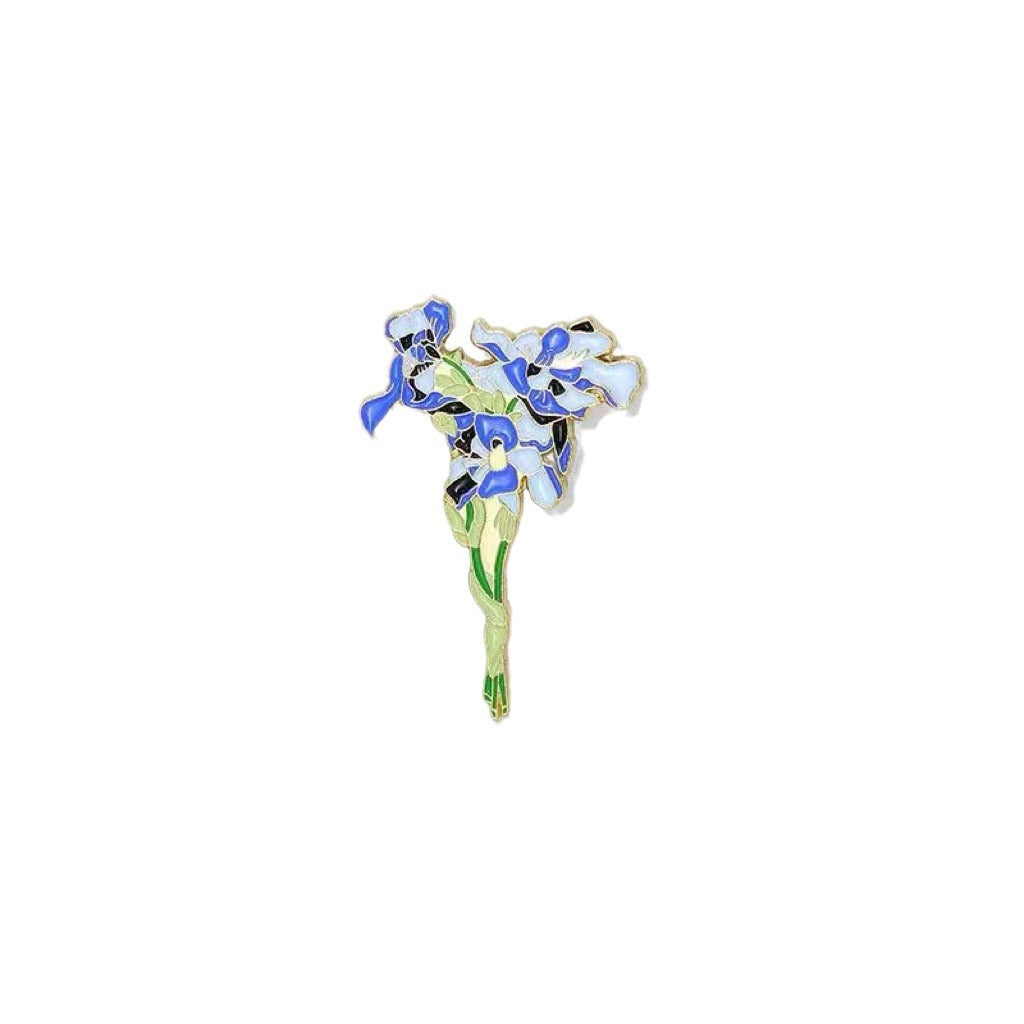 Sunflower & Iris Floral Brooch Artistic Lapel Pin for Bags
