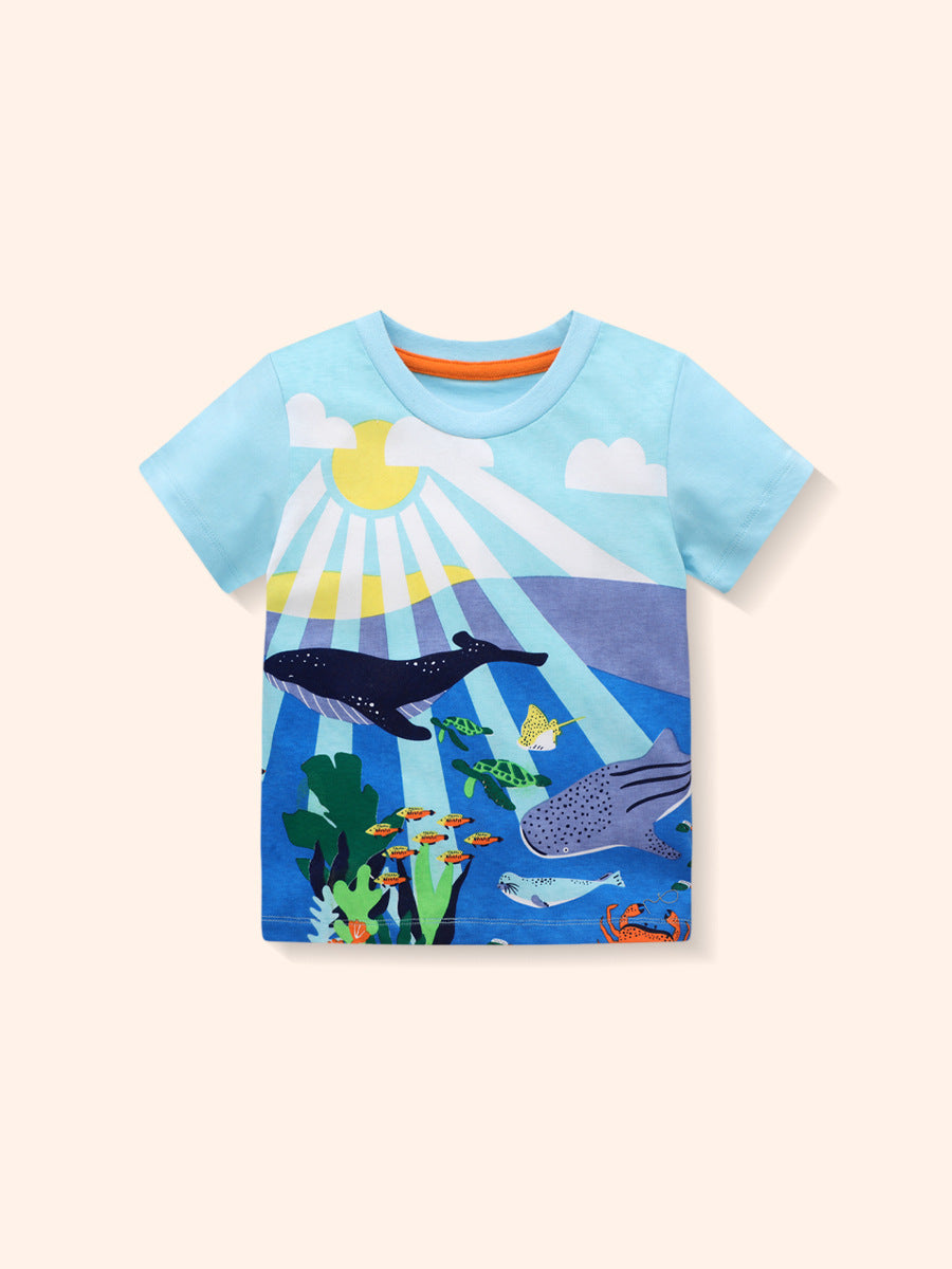Kids Summer Short Sleeve T-Shirt Animal Print Casual Top
