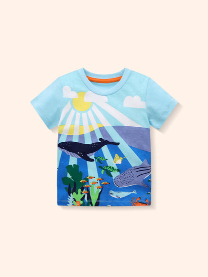 Kids Summer Short Sleeve T-Shirt Animal Print Casual Top