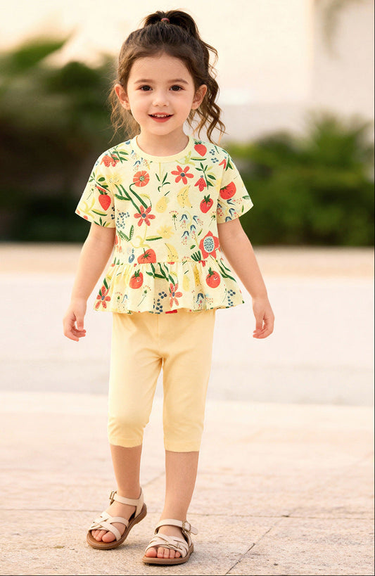 Girls' Floral Cotton Two-Piece Set