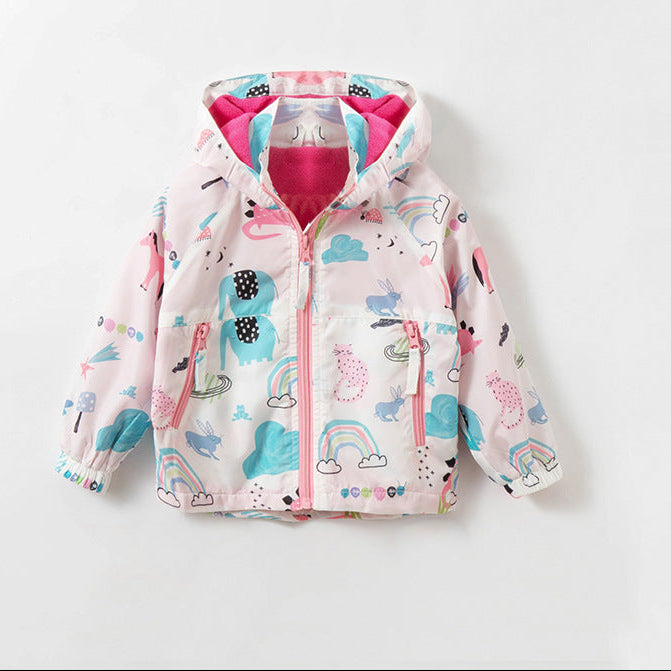 Zip-Up Hooded Cotton Jacket for Girls
