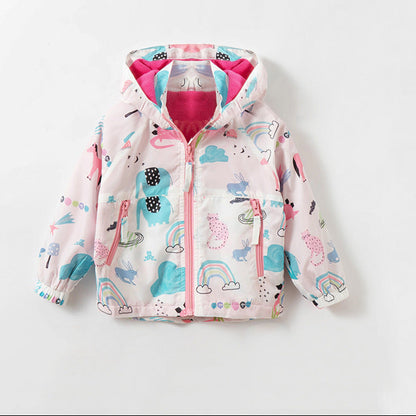 Zip-Up Hooded Cotton Jacket for Girls