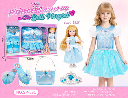 Princess Doll Dress-Up Playset - 32cm Rubber Doll Toy