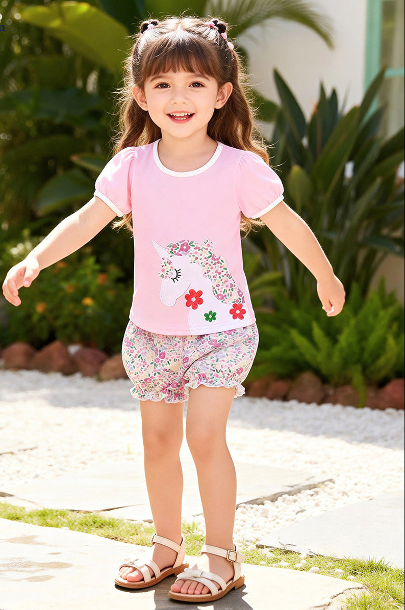 Summer Girls' Cartoon Two-Piece Outfit