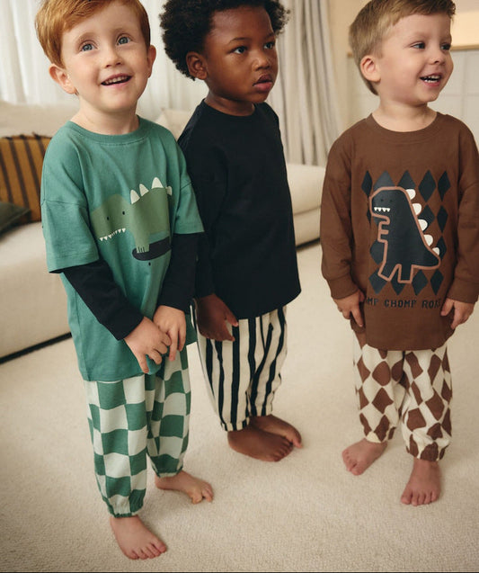 Kids' Cartoon Print Long Sleeve Cotton Pajama Set