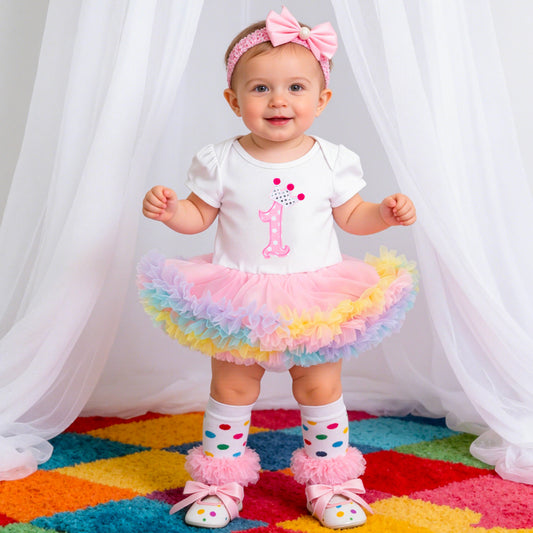 Baby Girls' Birthday Festival Outfits Cartoon Letter Bodysuit Dress