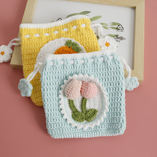 Sweet Knitted Drawstring Pouch Breathable Cotton Coin Purse