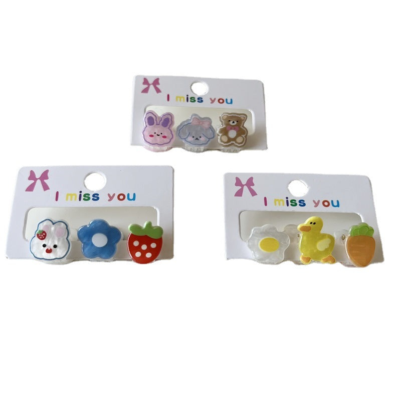 Mini Cartoon Hair Clips Set for Kids - Cute Duck and Carrot Design