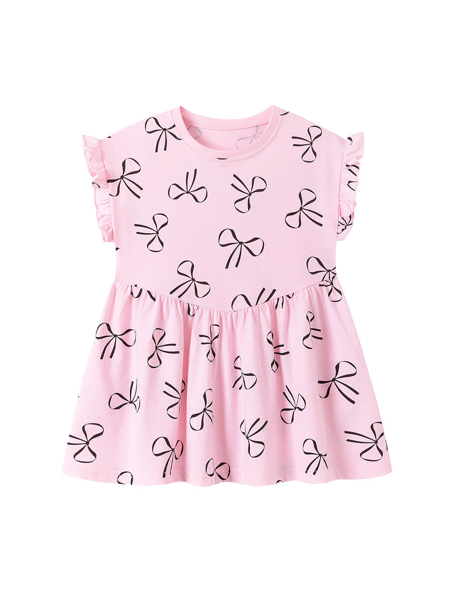 Cute Summer Short Sleeve Girls Dress Cotton Princess Style