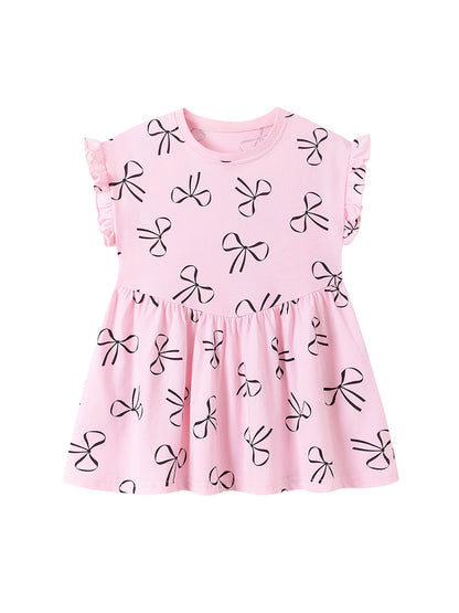 Cute Summer Short Sleeve Girls Dress Cotton Princess Style