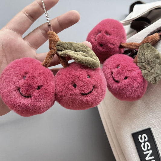 Cute Cherry Plush Keychain Pendant with Chain
