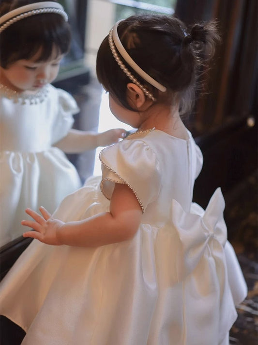 Girls' Elegant White Tulle Birthday Princess Dress