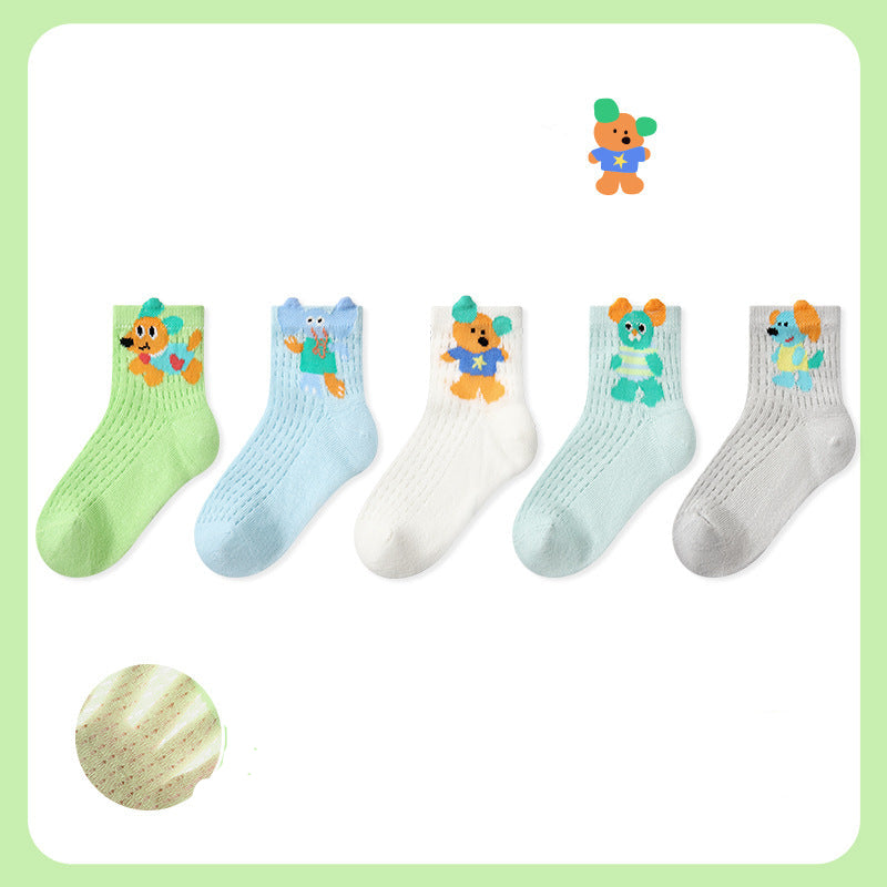 Kids Cotton Mesh Stripe Cartoon Breathable Socks