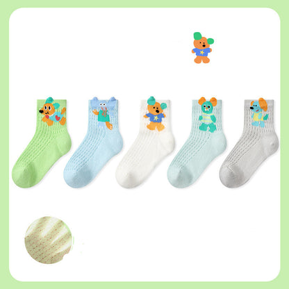 Kids Cotton Mesh Stripe Cartoon Breathable Socks