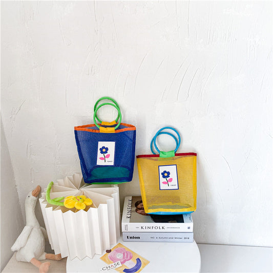 Cute Two-Tone Girls Tote Bag for Beach Outings