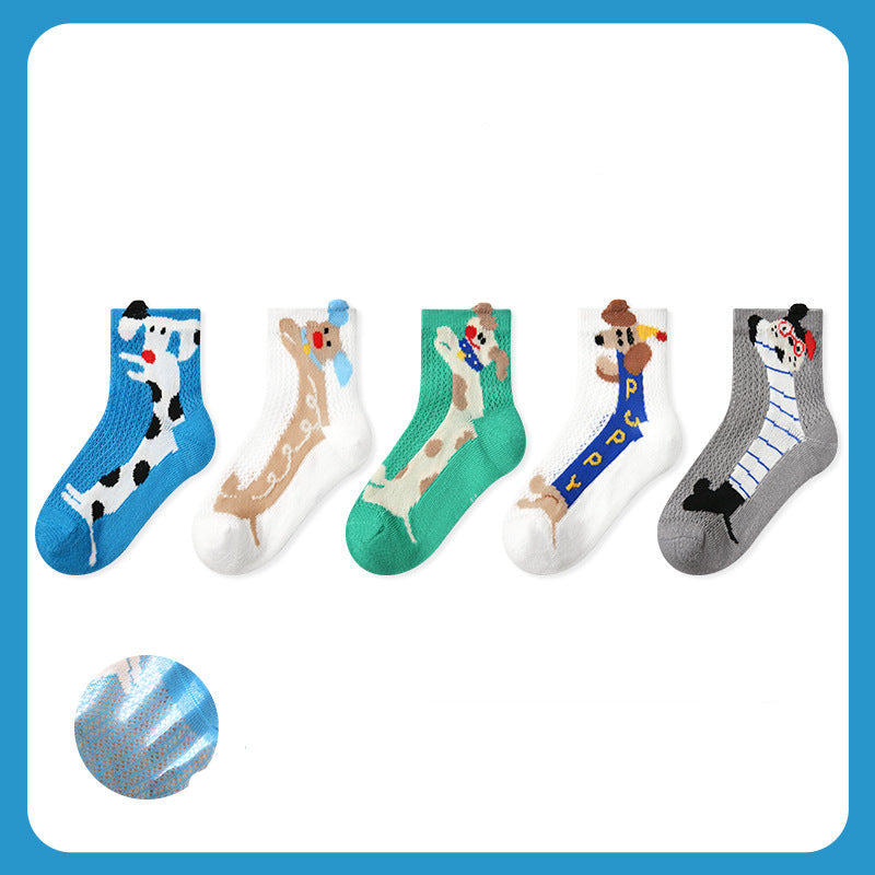 Kids Cotton Mesh Stripe Cartoon Breathable Socks