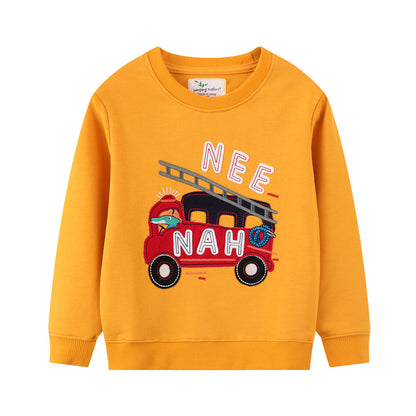 Cartoon Excavator Sweatshirt for Boys - Cozy Cotton Fall Style