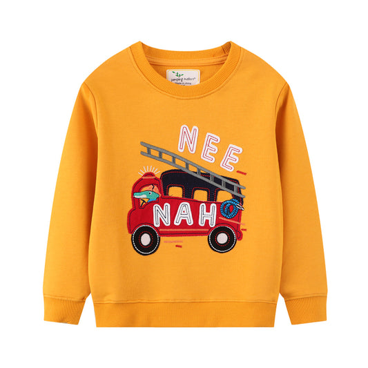 Cartoon Excavator Sweatshirt for Boys - Cozy Cotton Fall Style
