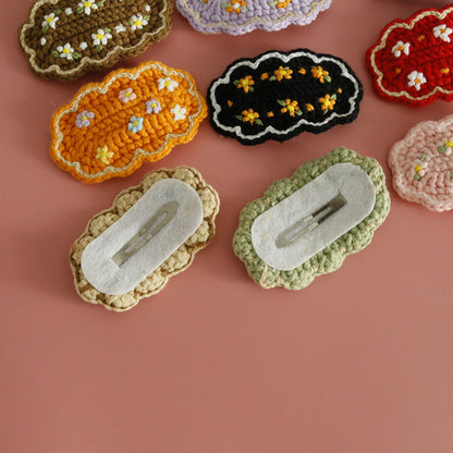 Floral Embroidered Hair Clips Handmade Yarn Accessories for Women