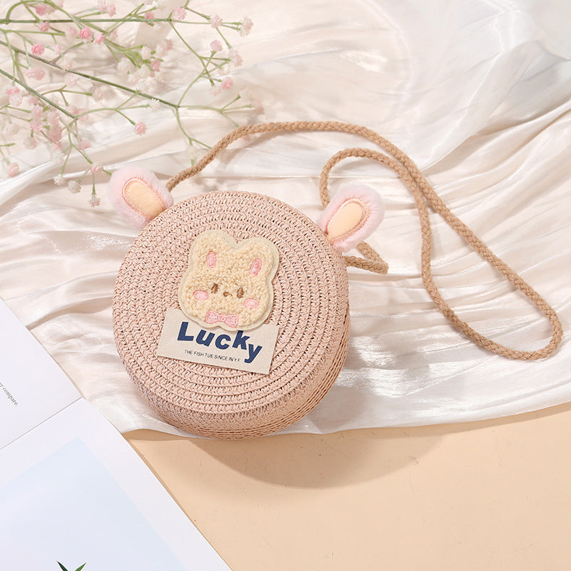 Cute Woven Straw Bag for Girls - Cartoon Design - Breathable Material - Casual Use