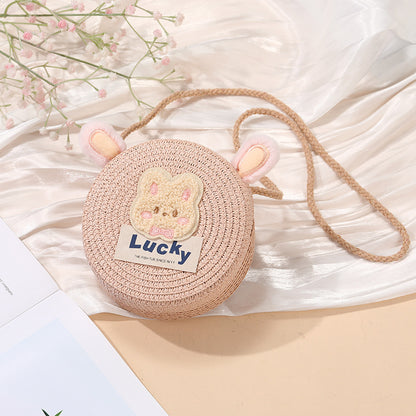 Cute Woven Straw Bag for Girls - Cartoon Design - Breathable Material - Casual Use
