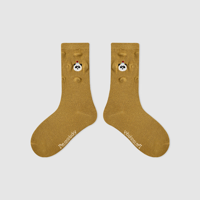 Kids Mid Calf Animal Embroidered Cotton Socks