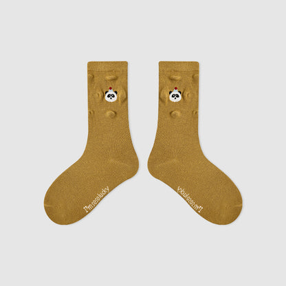 Kids Mid Calf Animal Embroidered Cotton Socks