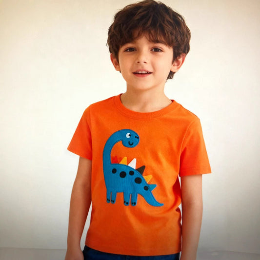 Dinosaurs Embroidered Summer Boys' T-Shirt Lightweight Casual Tee