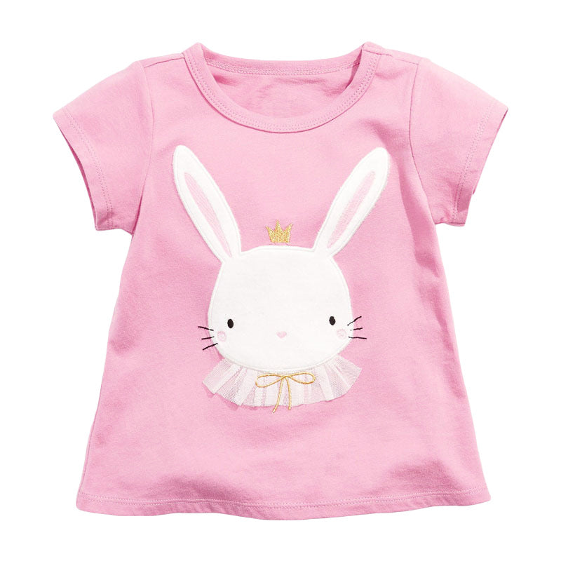 Summer Girls' Cotton Knit T-Shirt with Animal Print