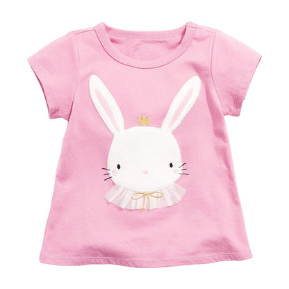 Summer Girls' Cotton Knit T-Shirt with Animal Print