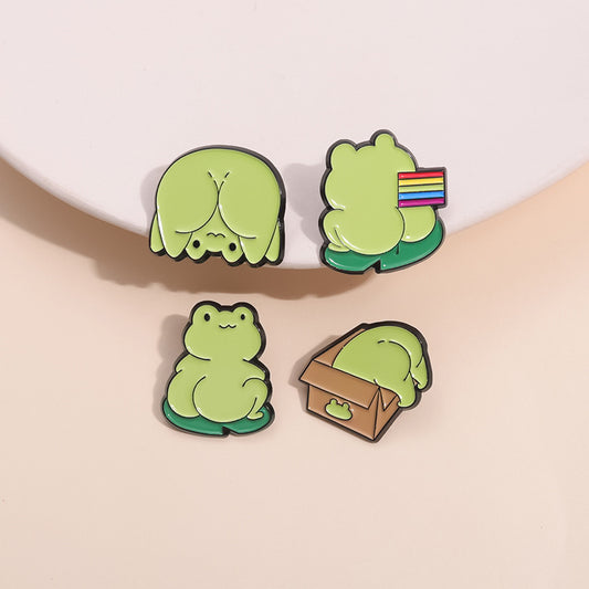 Cute Green Frog Leaf Flag Brooch Metal Pin Fashion Accessory