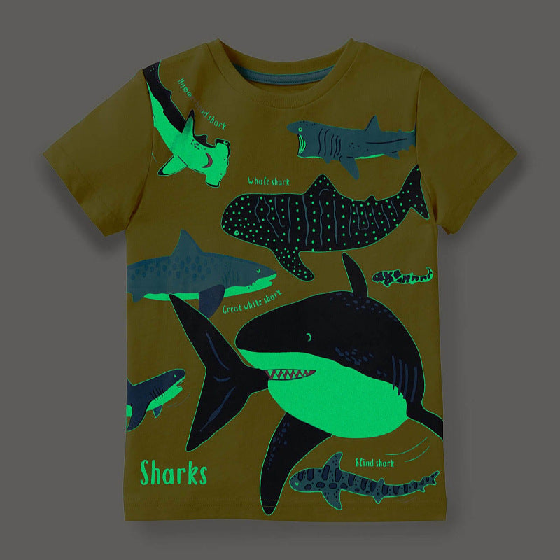 Kids Glow In The Dark Shark T-Shirt Casual Short Sleeve Tee