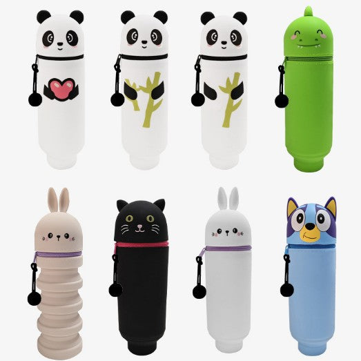 Silicone Expandable Pencil Case Cute Animals Zipper