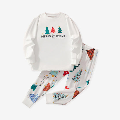 Cartoon Christmas Tree Print Milk Silk Pajama Set for Kids