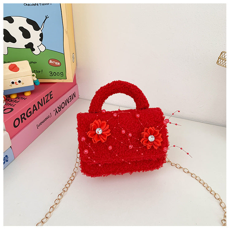 Cute Plush Red Children’s Handbag with Bow Design