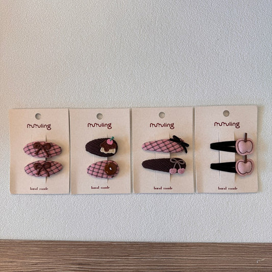 Cherry Apple Embroidered Fabric Hair Clips for Kids
